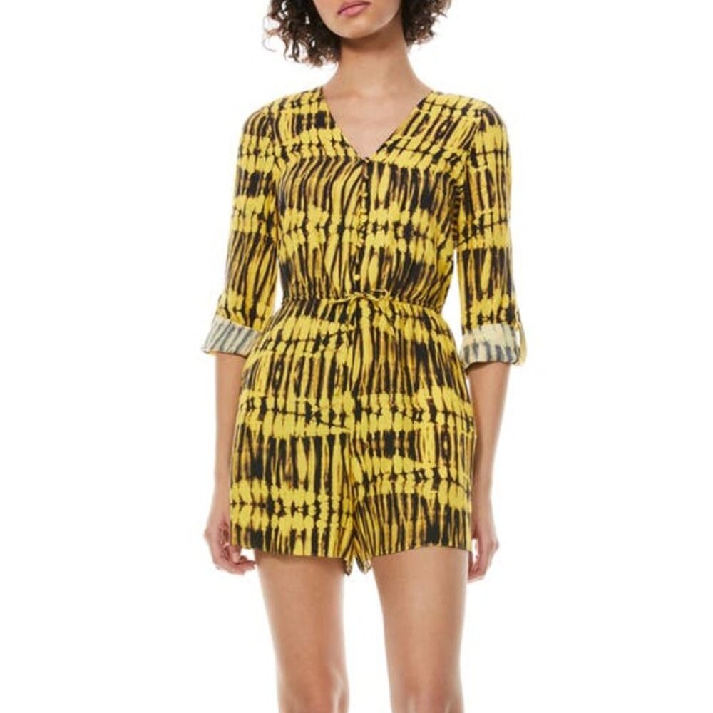 Alice + Olivia Winnie Button Front Roll Cuff Sun Drenched Romper Size 8 NWT
